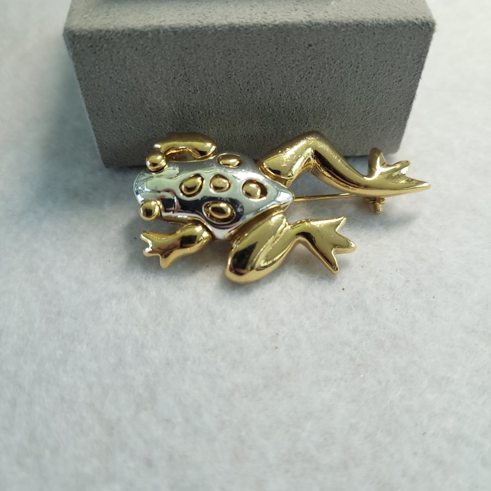 Vintage Two Tone Frog Brooch Gold Silver Tone Figural Animal Pin